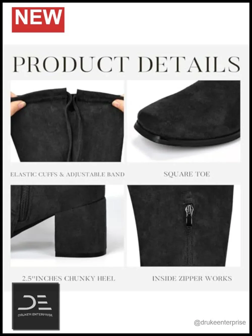 Faux Suede Square Toe Thigh High Boots Block Heel Women Over the Knee